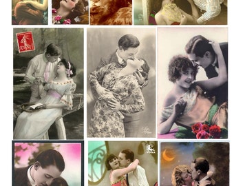 Lets Kiss romance love vintage images Collage Sheet