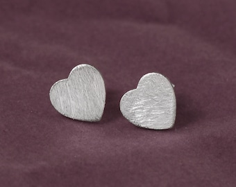 Silver heart stud earrings, 925 sterling silver Minimalist studs, Love charms Jewelry-Love gift for girlfriend