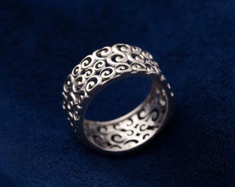 925 Sterling Silver Scroll Ring | Intricate Lace Filigree Scrollwork Designer ring, Gift For Her