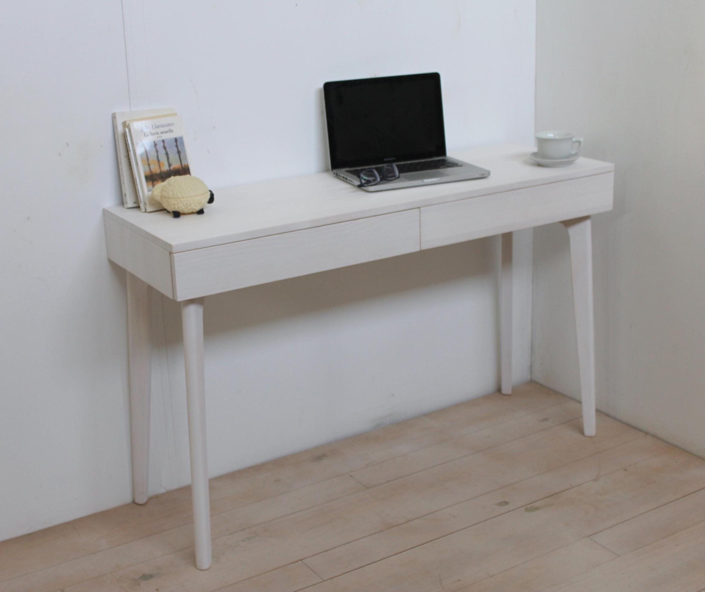 Desk with 2 smooth drawers/ Solid wood desk/ Study table with legs/ Office table Ref. 610/611/612, Various sizes 100/120/130*50*75.
