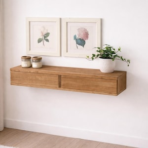 ADA floating console table with 2 drawers / Solid wood wall-mounted entryway unit / Hallway unit for wall hanging, Ref. 3900. Dimensions: 90*25*14