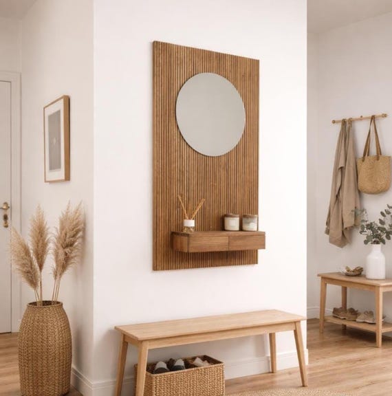 LAIA Hängende Flurmöbel/ Eingangsmöbel mit Spiegel und Schubladen, Schwebende Eingangsmöbel/ Wand-Eingangsmöbel/ Ref. 2310, Maße 70*17*120