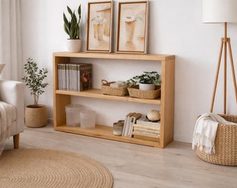Lage, massief houten LANA-plankkast / Lage houten boekenkast / Bijzetmeubel voor boekenkasten, Ref. 1300...1390, Diverse maten.
