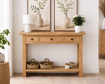 Consola PAULA, 3 cajones y estante/ Mueble recibidor en madera maciza/ mueble entrada estrecho, Ref.810, Medidas 100*25*80