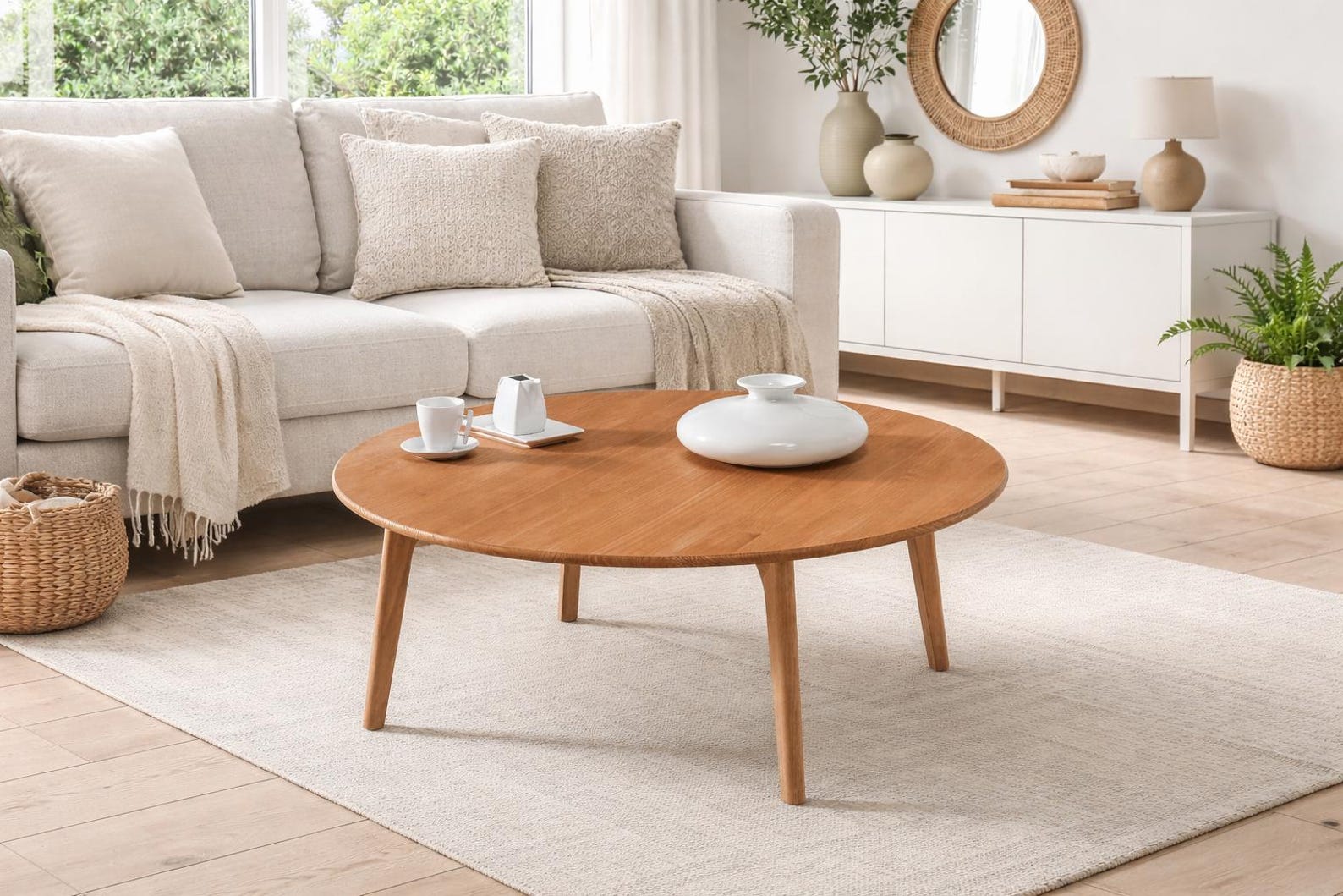Vera round solid pine Japandi coffee table sustainable handcrafted