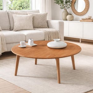 VERA ronde salontafel in massief grenenhout / Ronde salontafel / Lage salontafel / Tafel met 4 poten / Ref. 400/401 Afmetingen 90/100*40
