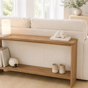 Smalle consoletafel IRIS / Lage smalle houten boekenkast / Ondiep bijzettafeltje, console achter de bank Ref. 4600....4690, Diverse maten.