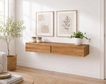 Consolle sospesa ADA con 2 cassetti / Mobiletto d'ingresso in legno massello da appendere alla parete / Mobiletto da corridoio da appendere alla parete, Rif. 3900. Dimensioni: 90*25*14