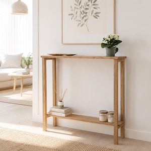 NIKA consoletafel met plank / Massief houten halmeubel / Smalle entree, kleine consoletafel, halconsoletafel, diverse maten
