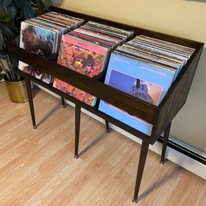 THE VINTEDGER *Slanted* Triple Display Wood Record Album Storage Stand - Dark Walnut