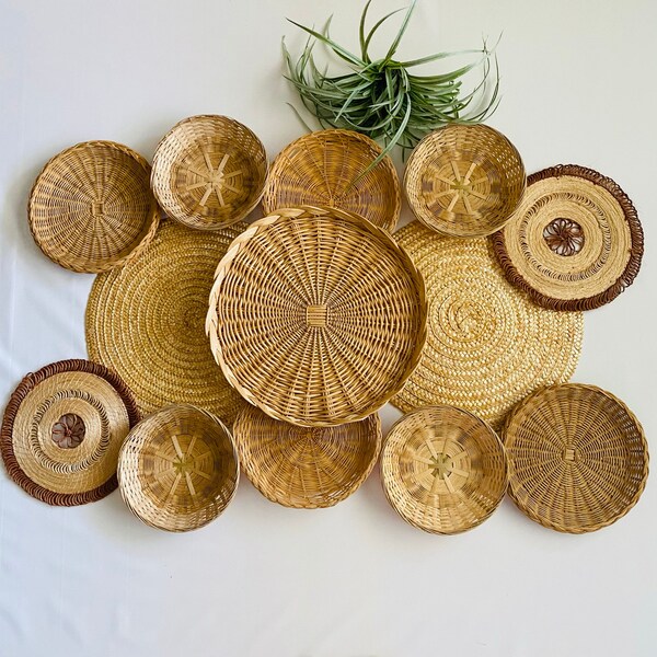 farmhouse bohemian wicker trivet woven basket wall decor