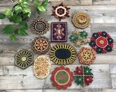 bohemian farmhouse trivet wicker wall basket art decor B