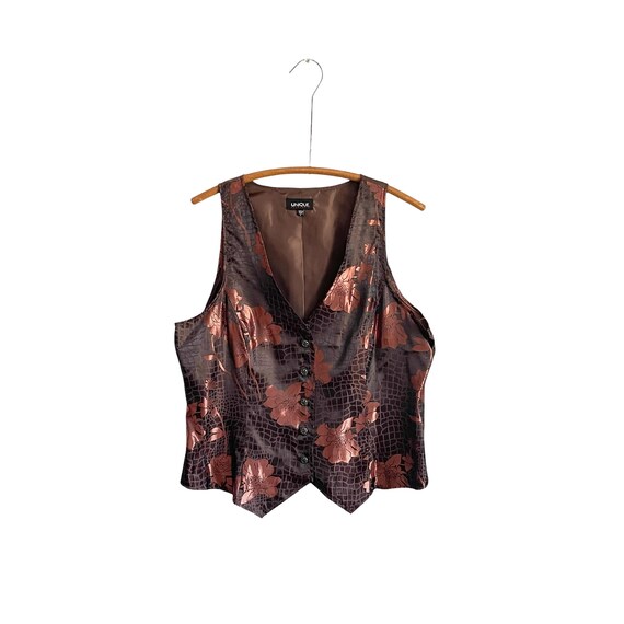 Vintage Unique Spectrum Brown Croc Floral Vest. Shiny Crocodile Flower Vest. Chocolate Brown. Croc Print Dress Vest. Flower Print. 90s. Y2K.