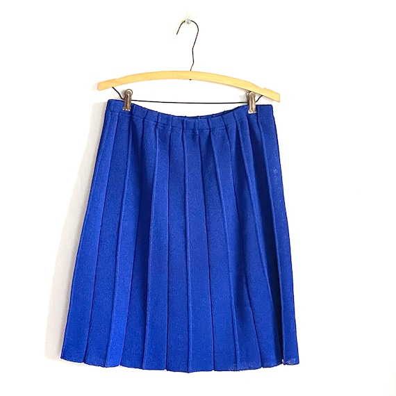 Vintage Cobalt Blue Pleated Mini Skirt. Royal Blue Knit Skirt. Mod Glam Blue Knit Skirt. 60s 70s Blue Sweater Skirt. Pleated Swing Skirt.