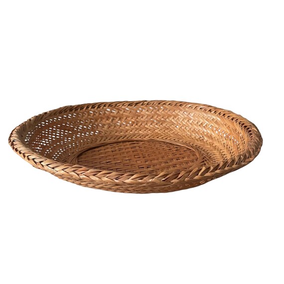 Vintage Wicker Basket Tray: Bohemian Farmhouse Cottage Decor