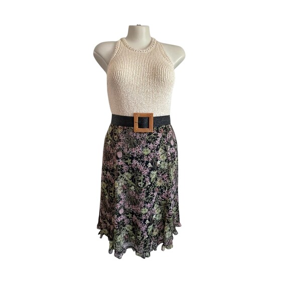 Vintage 90s Y2K Womens Floral Midi Skirt. Plus Size Casual Flower Print Skirt. Colorful. Black. Pink. Green. Spring. Summer. Sag Harbor.