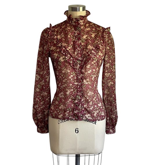 Vintage 80s Floral Prairiecore Button-Up Blouse. Los Angeles Top Company LATC Multicolor Flower Blouse. Ruffles. Cottagecore. 80s. 90s. Y2K.