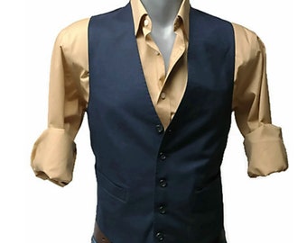 80's navy blue mens wool waistcoat vest