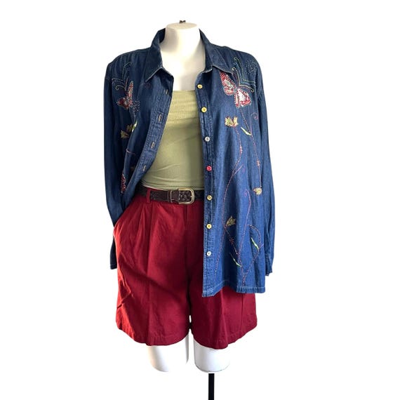 Vintage The Quacker Factory Plus-Size Butterfly Denim Jacket. NWT Long Sequin Beaded Jean Jacket. Butterflies. Plants. Spring. 80s. 90s.