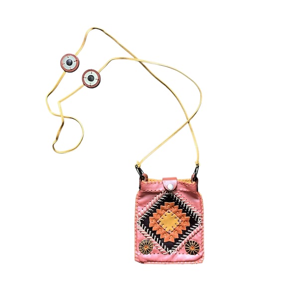 Vintage Jamin Puech Leather Southwestern Crossbody Bag, Tribal Boho Purse