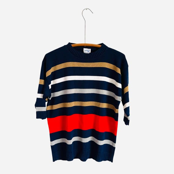 Vintage Bedford Fair Multicolor Sailor Striped Sweater. Womens Casual Striped Pullover Sweater. Crew Neck. Preppy New Wave Knit Top. 80s 90s