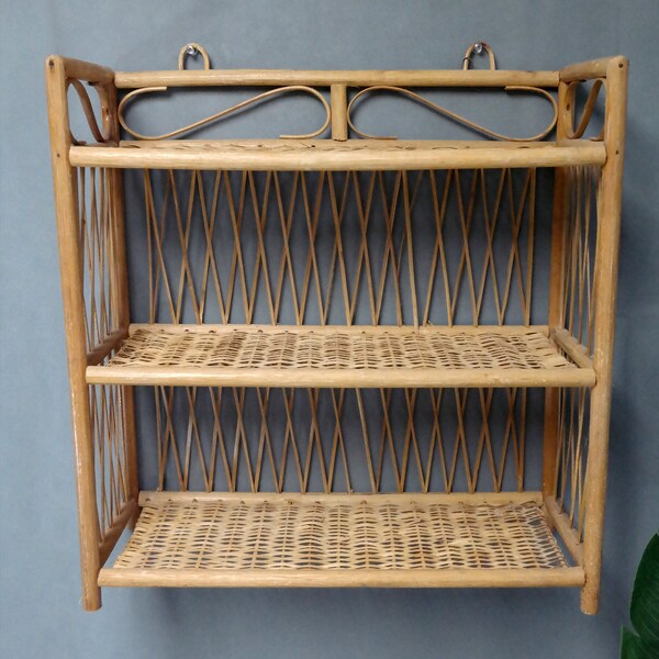 70s bohemian decor wicker bamboo rattan wicker wall shelf cabinet