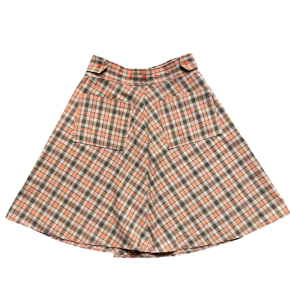Vintage Plaid Wrap Skirt: Apricot Olive Check, Front Pockets