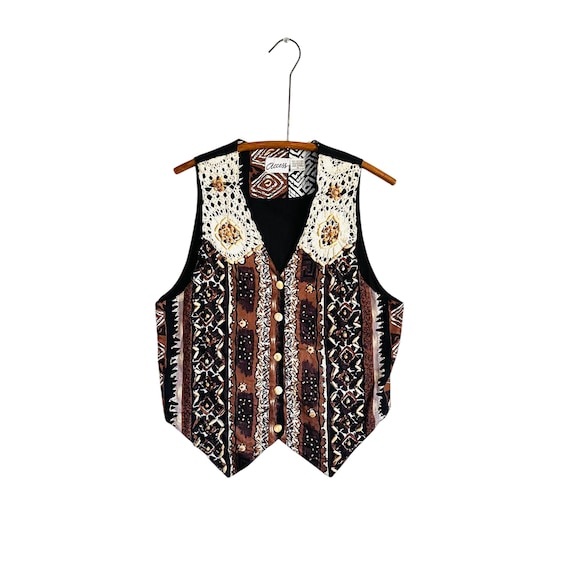 Vintage Earthgirl Bohemian Vest. Multicolor 5-Button Vest. Wood Beads. Knitted Straps. Funky Hippie Style. Retro. Boho. Access. 80s. 90s.