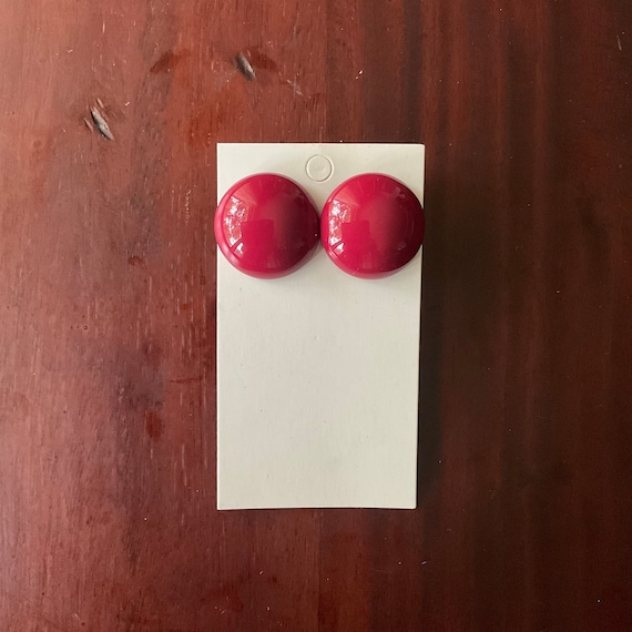Vintage Mulberry Red Button Earrings. Post Dot Earrings. Merlot Red Glossy Earrings. Mod Retro Button Earrings. 60s. 70s. 80s.