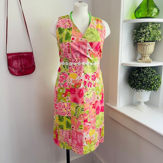 Vintage Tahiti Reef Club Dress. Lilly Style Resort Dress. Pink Floral Babydoll Dress. Mod Floral Dress. Womens Resort Dress. 90s. 2000s. L.