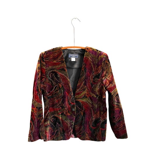 Vintage Velvet Floral Blazer Jacket. Fitted Waist. Whimsygoth Floral Blazer Jacket. Dark Academia Floral Blazer. 80s 90s 00s Blazer Jacket.