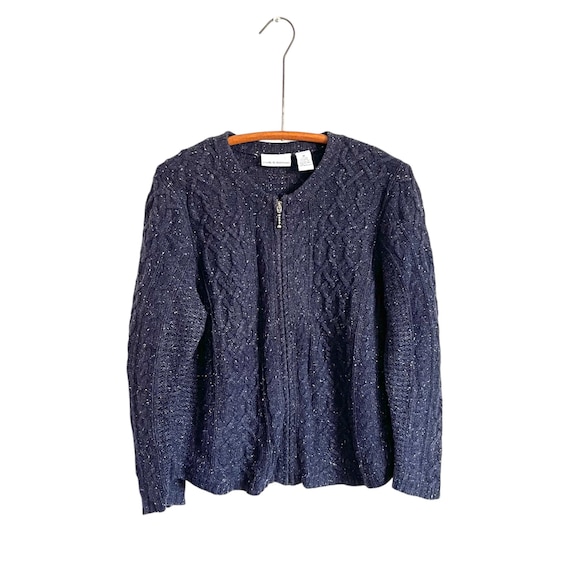 Vintage Croft & Barrow Indigo Zip-Up Sweater. Womens Casual Sweater Jacket. Zip Front. Cottagecore Silk Wool Sweater. Mod Academia. 80s 90s.