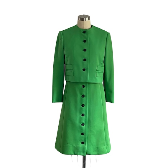 Vintage Green Mod Dress and Jacket Set: Sleeveless 60s Style