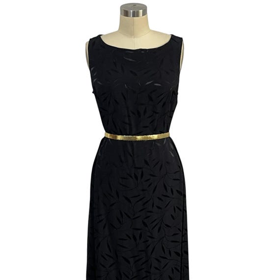 Vintage Y2K Black Leaf Print Maxi Dress. Long Dark Sleeveless Casual Sheath Dress. Embroidered Leaves. Grungecore Maxi Dress. 90s 00s.