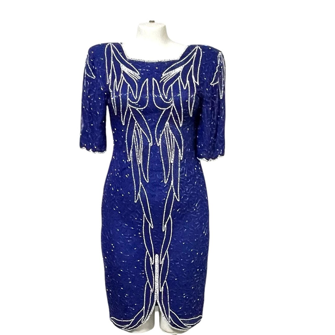 Vintage Blue Sheer Lined Maxi Dress Free Size main image 0