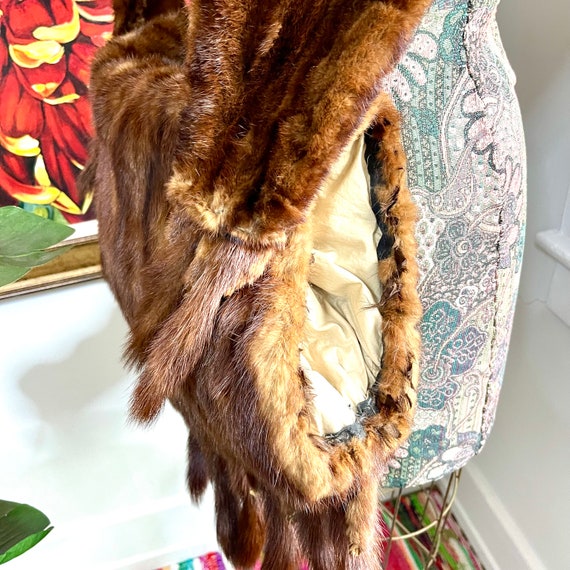 Vintage Reddish Brown Mink Stole. Mink Muff. Stri… - image 3