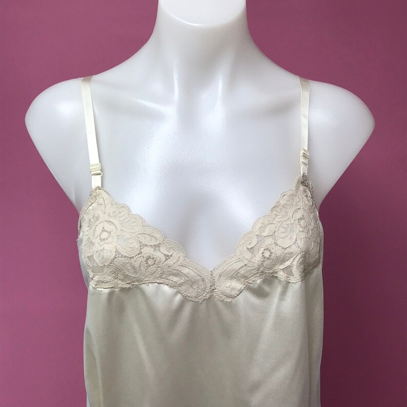 80s vanity fair cream empire lace nylon camisole lace slip top