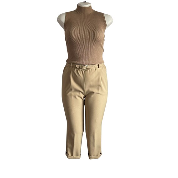 Vintage Blair Cream Beige Fitted Tapered Pants. Light Beige Business Casual Pants. Pockets. Elastic Waist. Minimalistic. High Waist. 90s Y2K