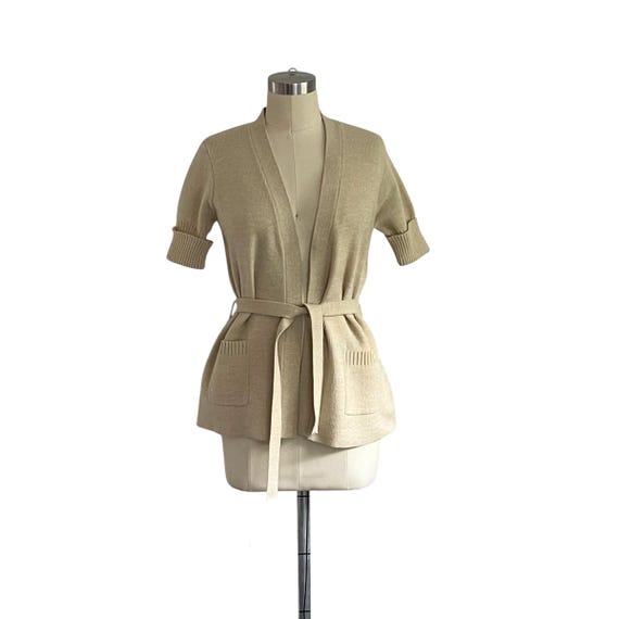 Vintage Penrose Belted Cardigan Robe: Ivory-Beige, Short Sleeves