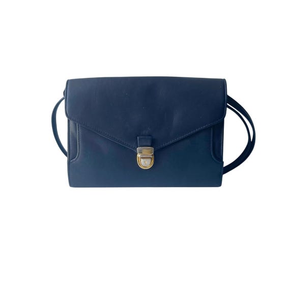 Vintage Naturalizer Navy-Blue Leather Purse. Dark Blue Shoulder Bag. Thin Strap. Genuine Leather. Secretary. Teacher. 80s. 90s. Y2K.