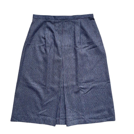 Vintage Blue Pinstripe Wool Skirt: Pleated Front, 70s-80s Style