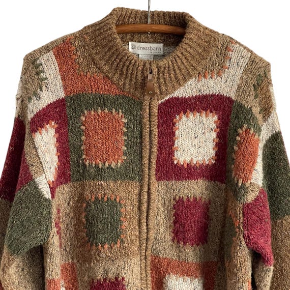 Vintage 80s Patchwork Knit Zip-Up Sweater Jacket - image 2