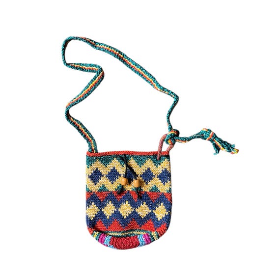 Vintage 70s 80s Crochet Barrel Bag. Rainbow Southwestern Crochet Bag. Hippie Crochet Purse Bag. Crossbody Pride Purse Bag. Crochet Knit Bag.