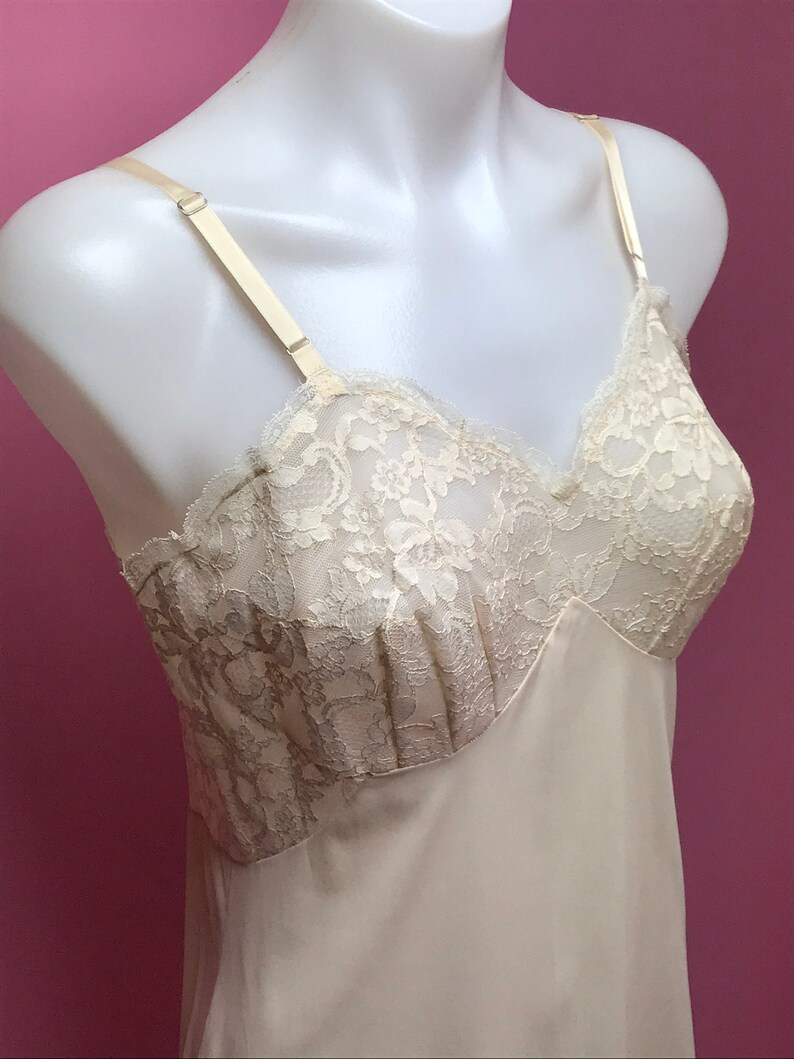 60s peach hue lace nylon lingerie slip dress