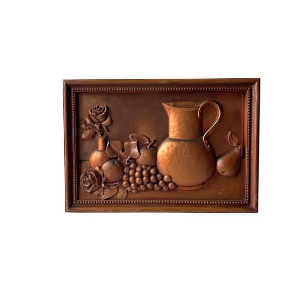 Vintage Coppercraft Guild 3D Framed Wall Decor. Copperplate Still Life Wall Art. Cottagecore Wall Decor. Antique Copper Wall Art Decor. 70s.