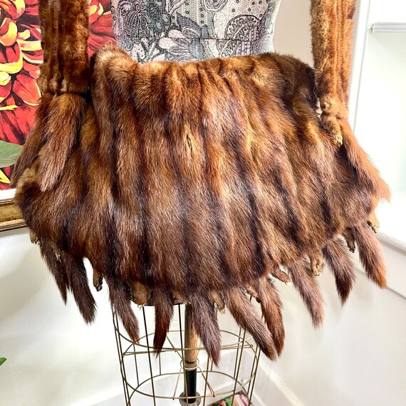 Vintage Reddish Brown Mink Stole. Mink Muff. Stri… - image 2