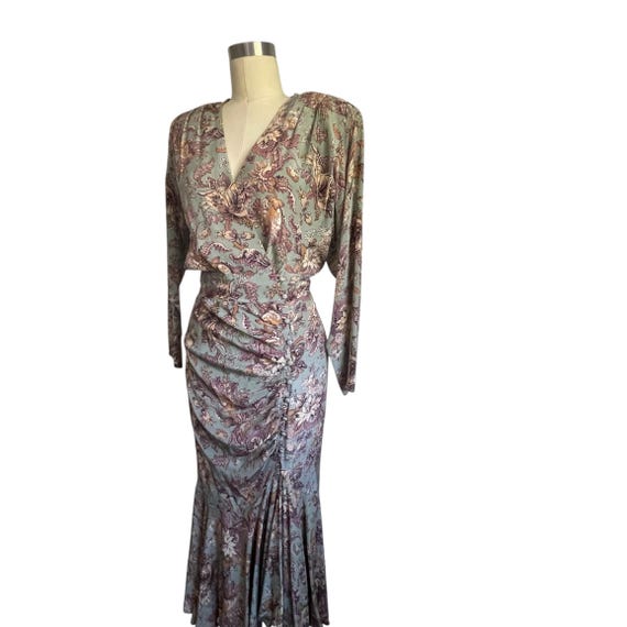 Vintage Michelle Stuart Multicolor Boho Floral Dress. Retro 30s 40s V-Neck Blouson Dress. Hippie Boho Dress. Whimsigoth Floral Dress.