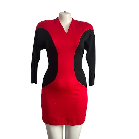 Vintage Berkeley Red Black Bandage Mini Dress. 2-Color Bodycon Dress. 80s. 90s. 1980s. 1990s. Plus Sized. Mod Glam Bandage Dress.