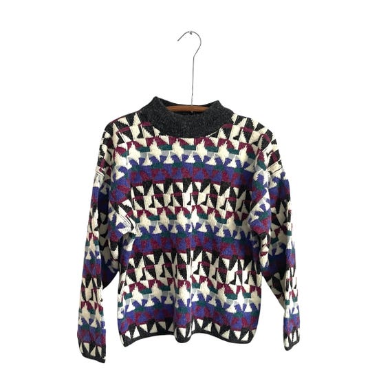 Vintage Grunge Core Sweater. 80s 90s 00s Geometric Pullover Ski Sweater. Mock Neck. Triangle Patterns. Cabincore Sweater. Whimsigoth Sweater