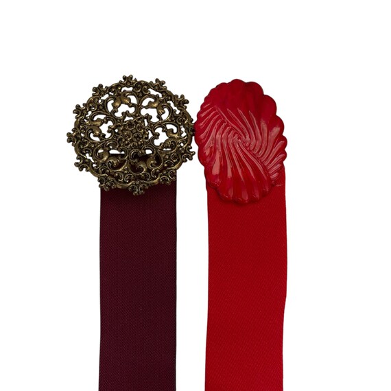 Vintage Wine Red Cherry Red Belts. Red Statement Medallion Stretch Belts. Wide. Stretchy. Plus Size Stretch Waist Belt. 70s 80s 90s 00s.